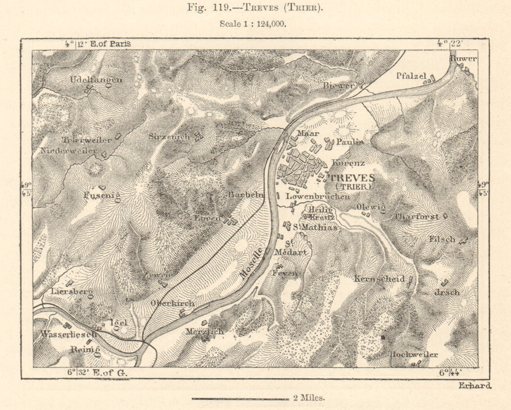 Treves (Trier) & environs. Rhineland-Palatinate. Moselle. Sketch map 1885